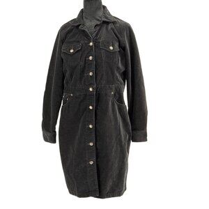 St Johns Bay Corduroy Dress Womens M Black Vintage Utility Military Gorpcore